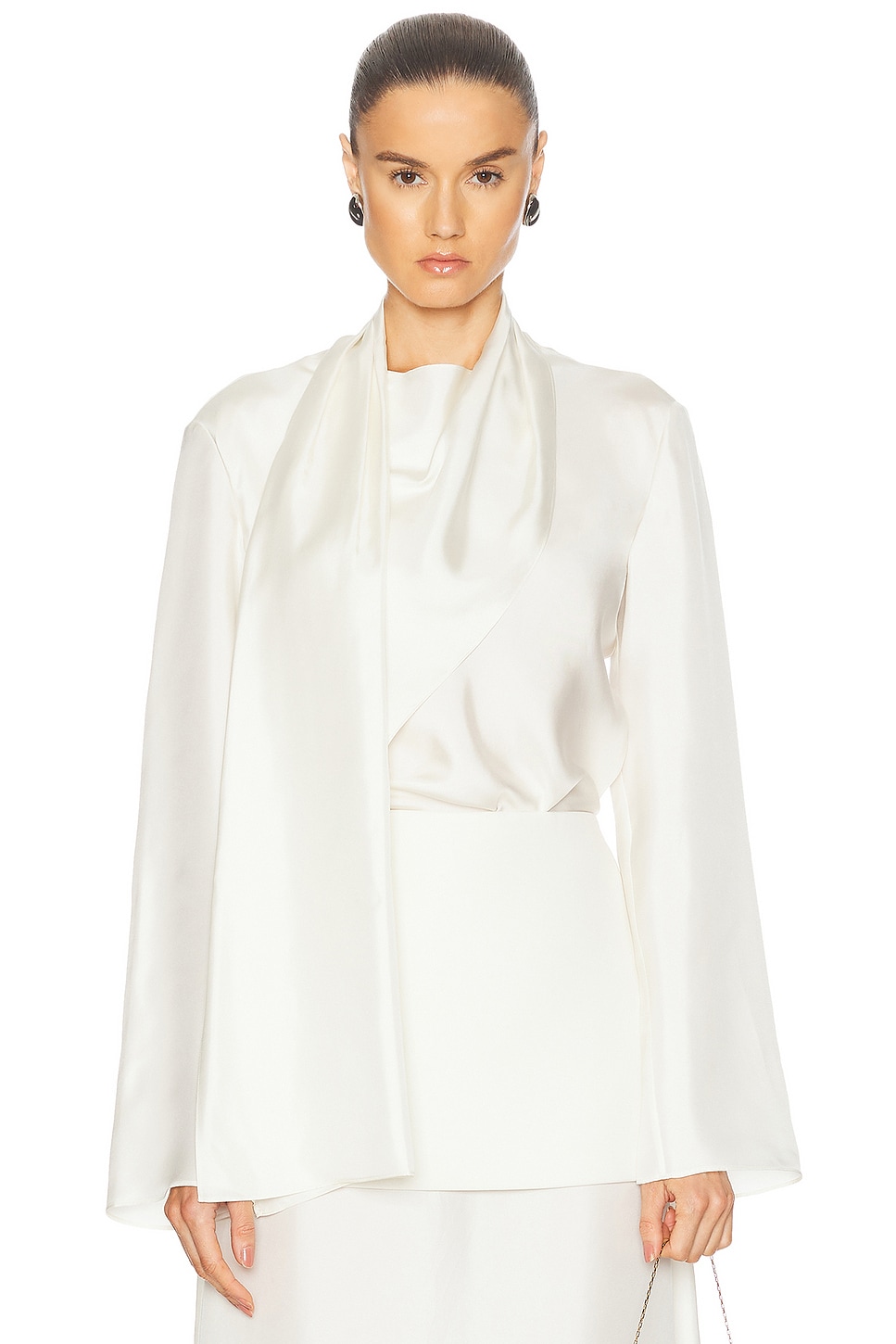 Long Sleeve Silk Foulard Top in Cream