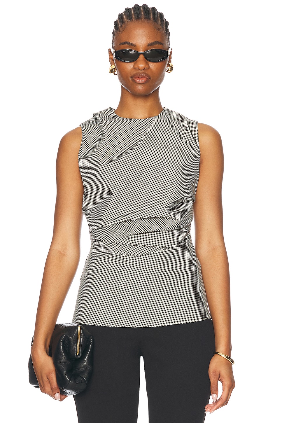 Mini Check Cowl Neck Top in Black,White