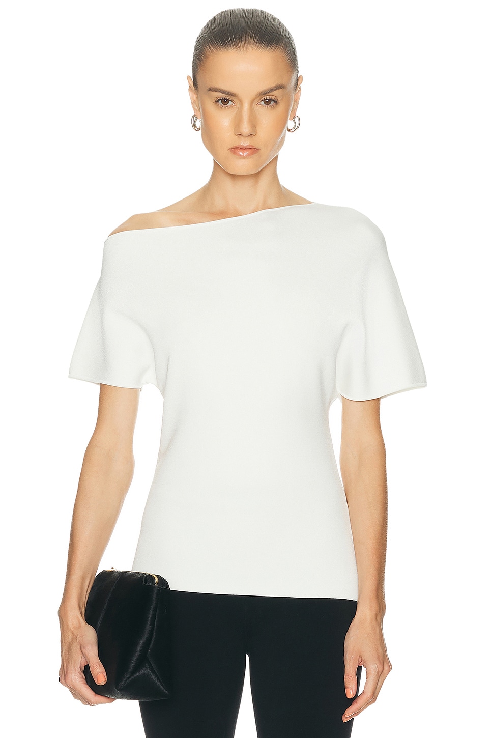 Image 1 of Rohe Asymmetrical Punto Milano Knitted Top in Off White