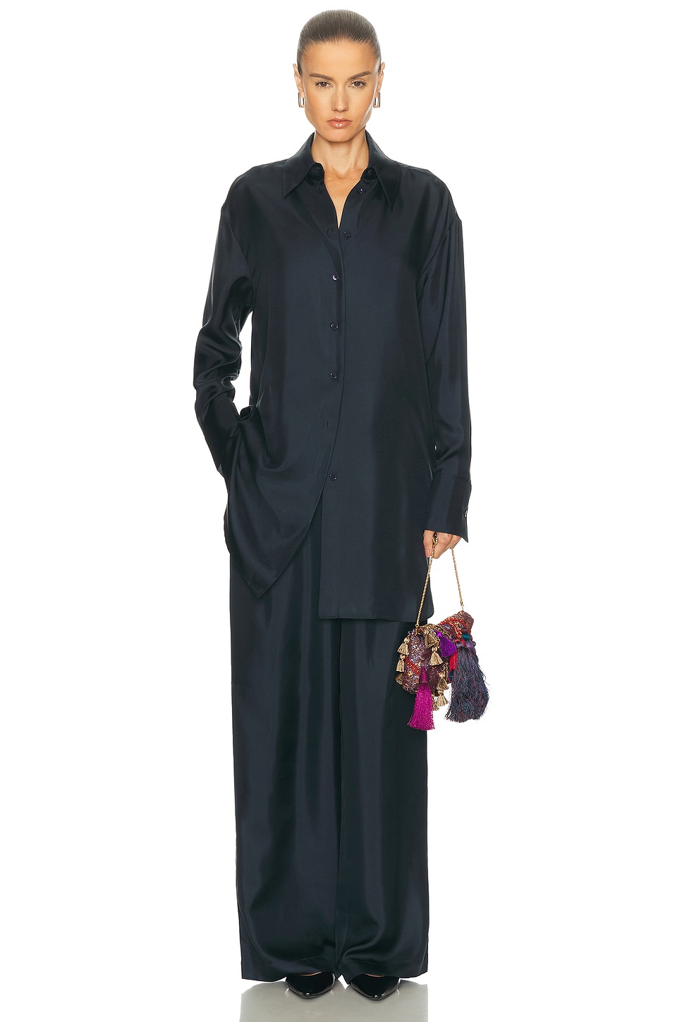 Rohe Oversized Silk Button Down Top In Blue
