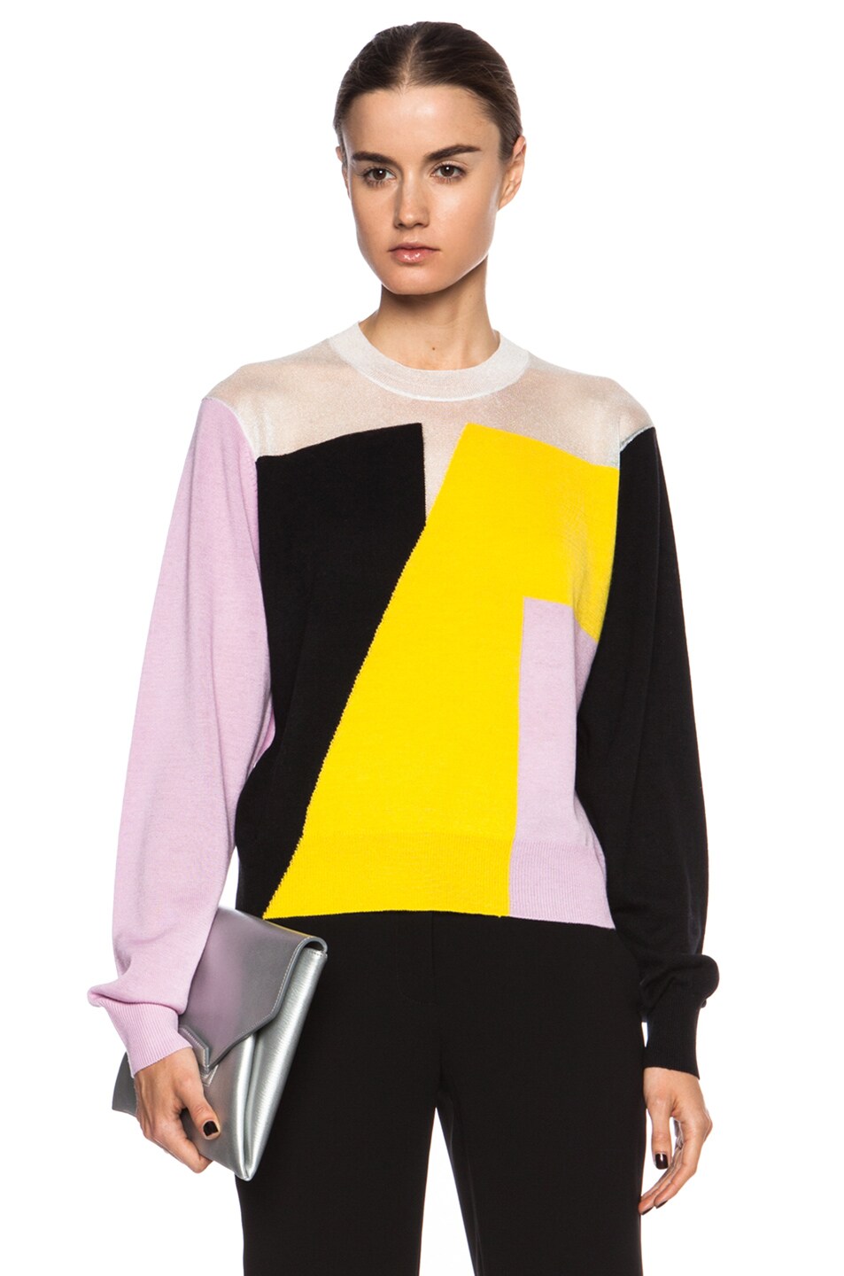 Image 1 of Roksanda Myatt Wool-Blend Sweater in Black, Dusty Pink, & Yellow