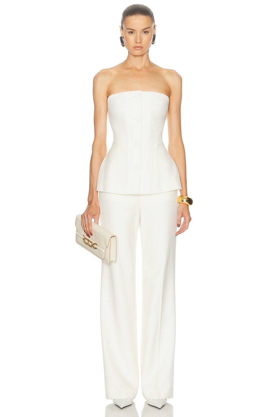 Image 1 of Roland Mouret Strapless Tailored Jumpsuit in Cream