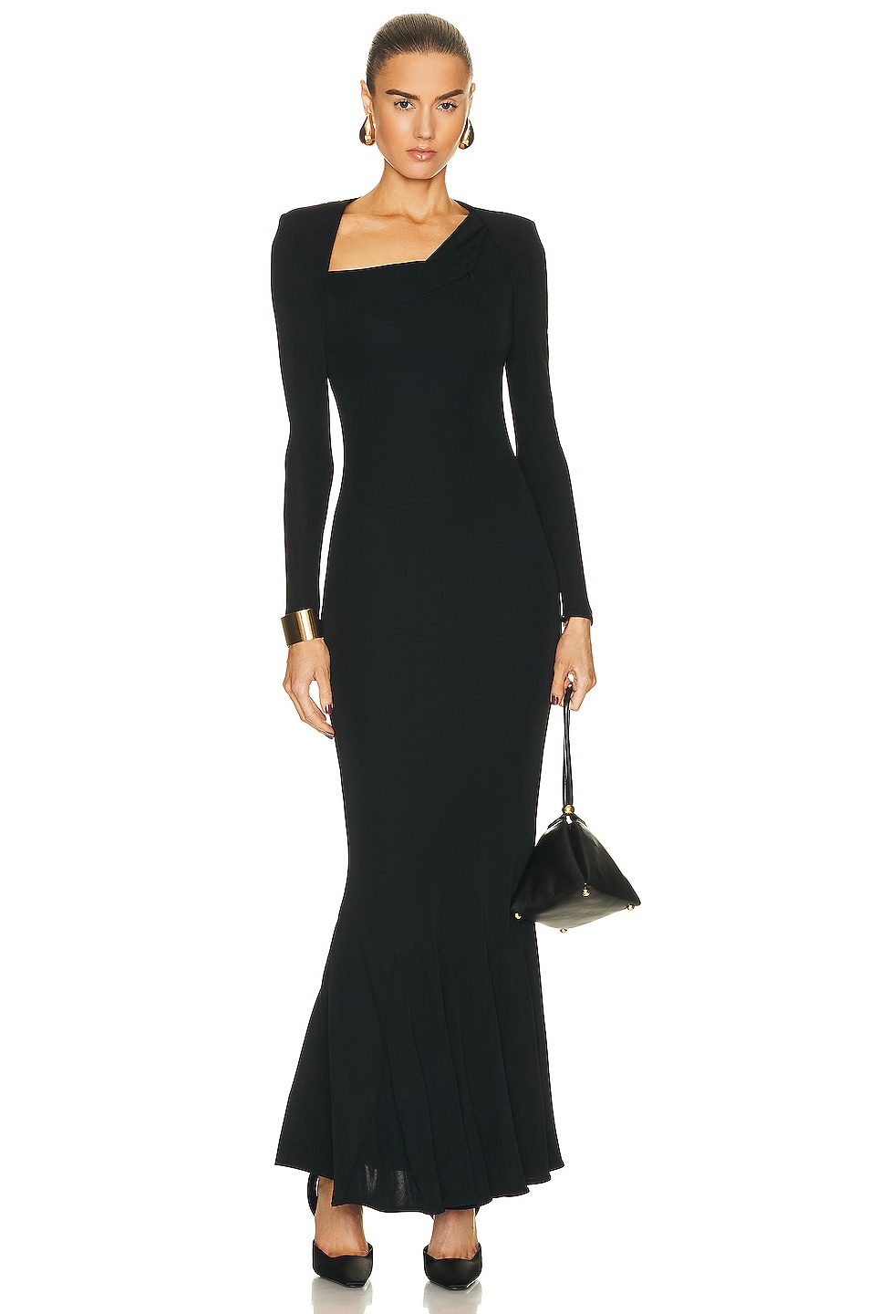 Image 1 of Roland Mouret Pleat Detail Maxi Dress in Black
