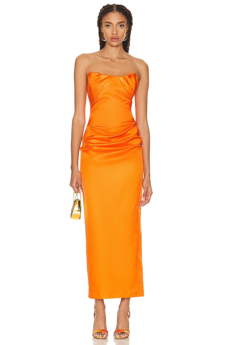 Image 1 of Roland Mouret Strapless Satin Maxi Dress in Orange
