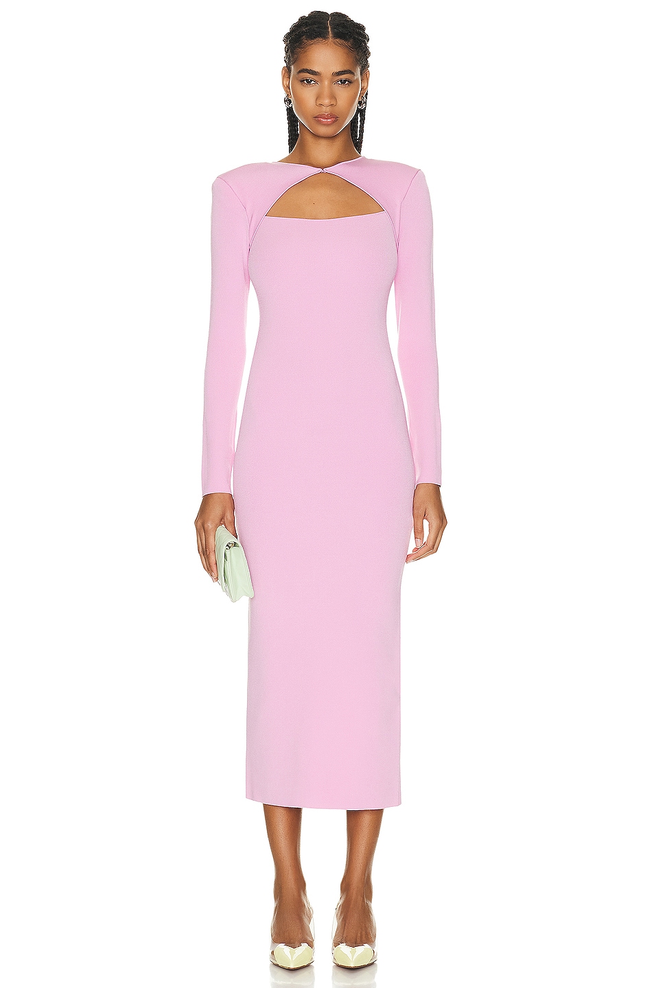Image 1 of Roland Mouret Long Sleeve Knit Midi Dress in Light Pink