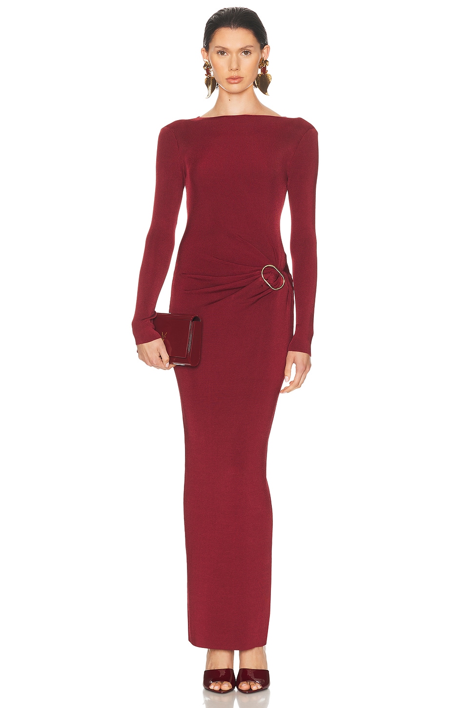 Image 1 of Roland Mouret Buckle Maxi Dress in Dark Red