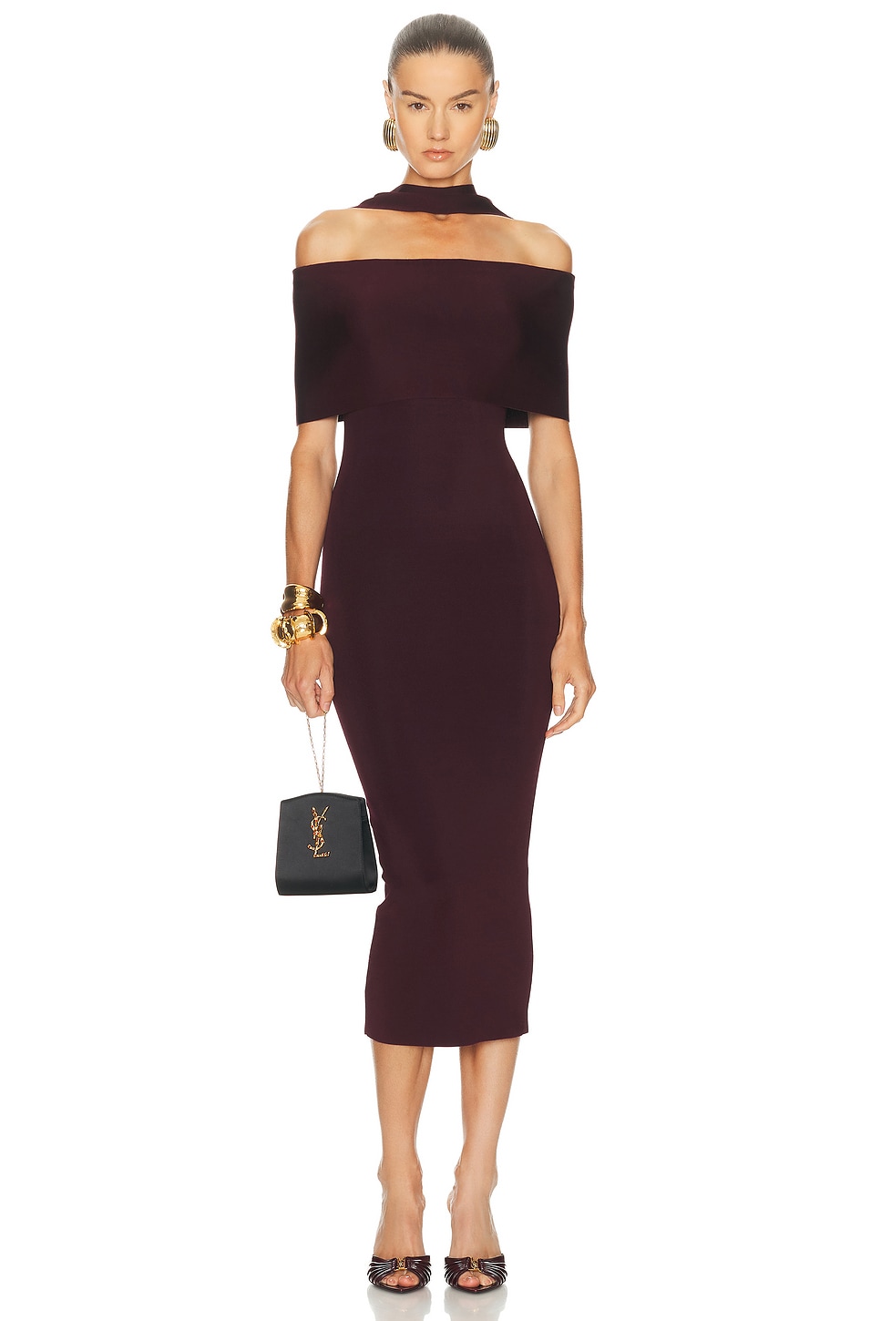 Image 1 of Roland Mouret Scarf Detail Midi Dress in Mulberry