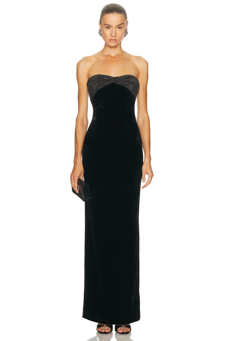 Image 1 of Roland Mouret Diamante Twist Drape Column Gown in Black