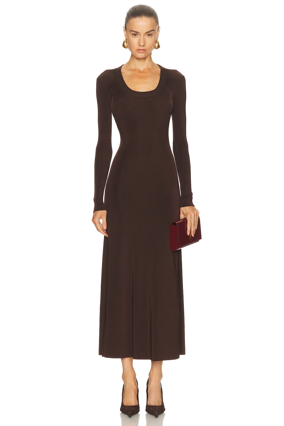 Image 1 of Roland Mouret Scoop Neck Ceremony Dress in Brown