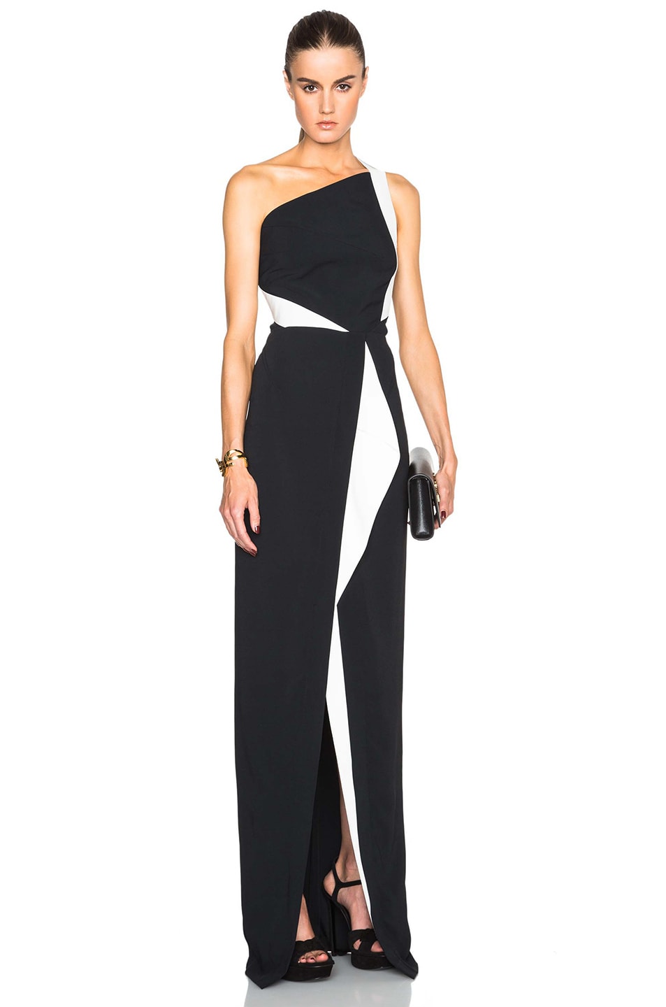 Image 1 of Roland Mouret Lilyvick Stretch Double Crepe Gown in Black & White