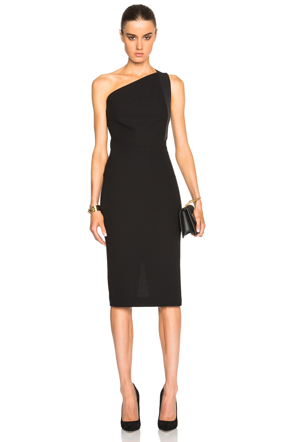 Image 1 of Roland Mouret Fusilier Double Wool Crepe Dress in Black