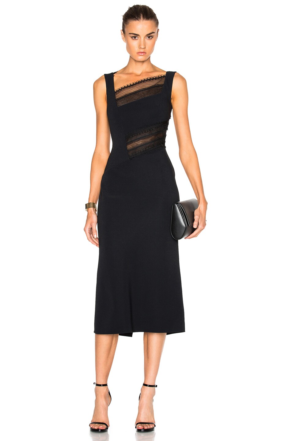 Image 1 of Roland Mouret Clairvale Viscose & Layered Lace Dress in Black