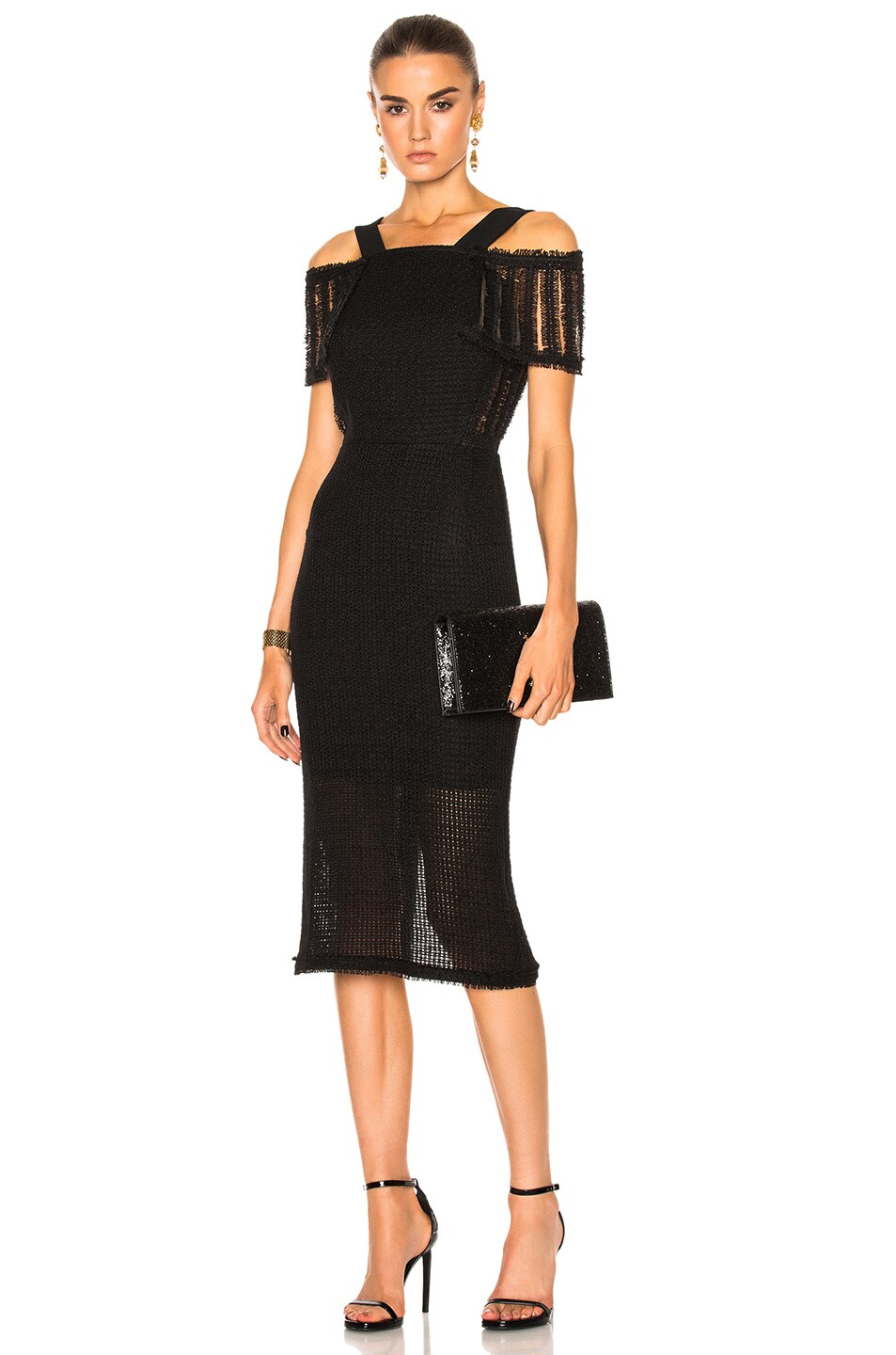Image 1 of Roland Mouret Sinclair Linen Mesh Dress in Black