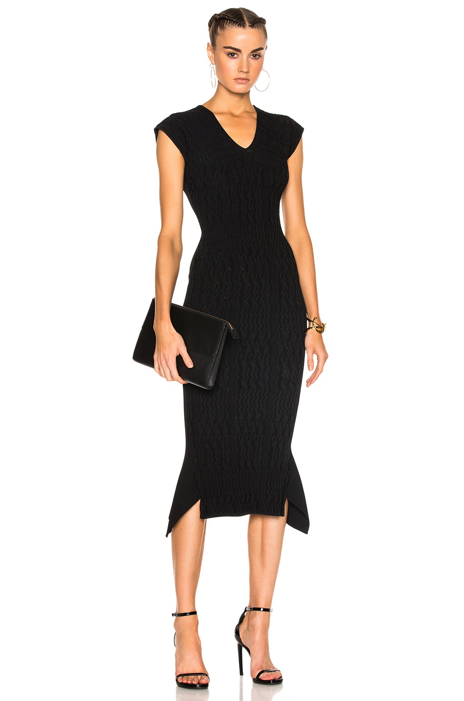 Image 1 of Roland Mouret Stockcross Wave Rib Viscose Knit Dress in Black