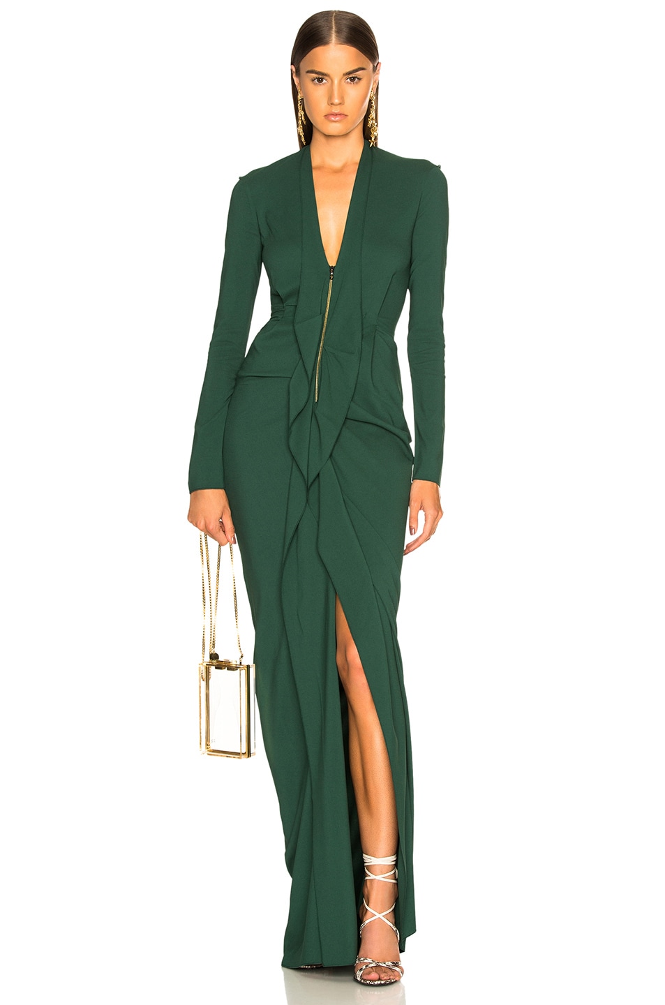 Image 1 of Roland Mouret Compeyson Stretch Cady Gown in Hunter Green