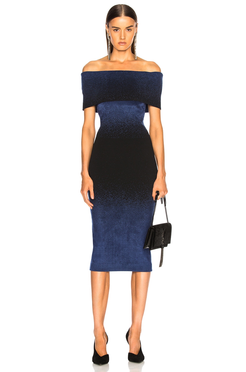 Image 1 of Roland Mouret Bardot Degrade Velvet Knit Dress in Denim Blue & Black