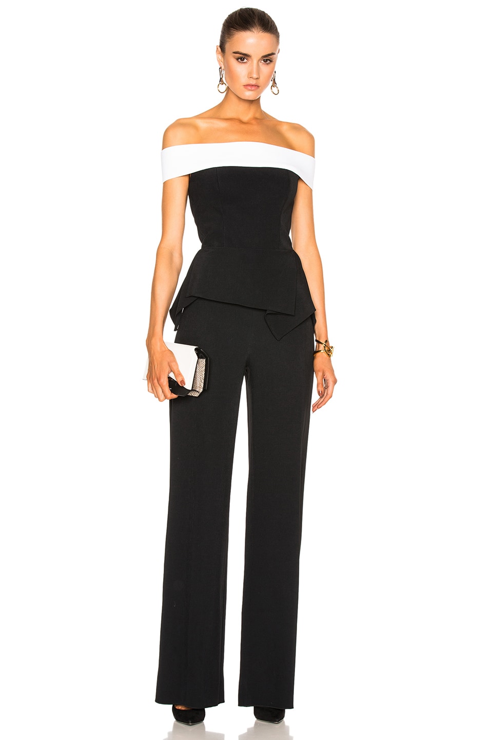 Image 1 of Roland Mouret Danielson Stretch Crepe Jumpsuit in Black & White