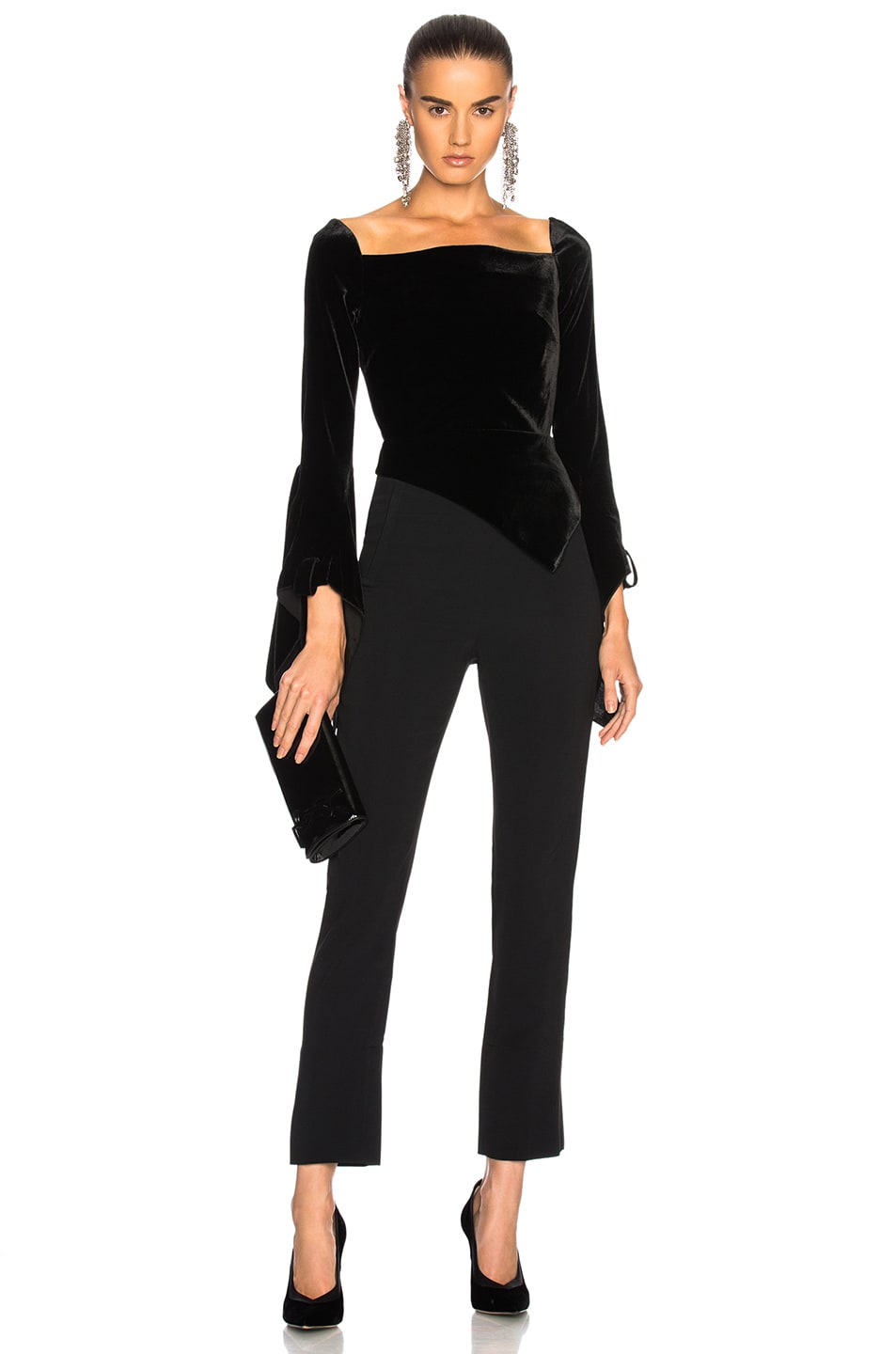 Image 1 of Roland Mouret Rayleigh Velvet & Stretch Viscose Jumpsuit in Black