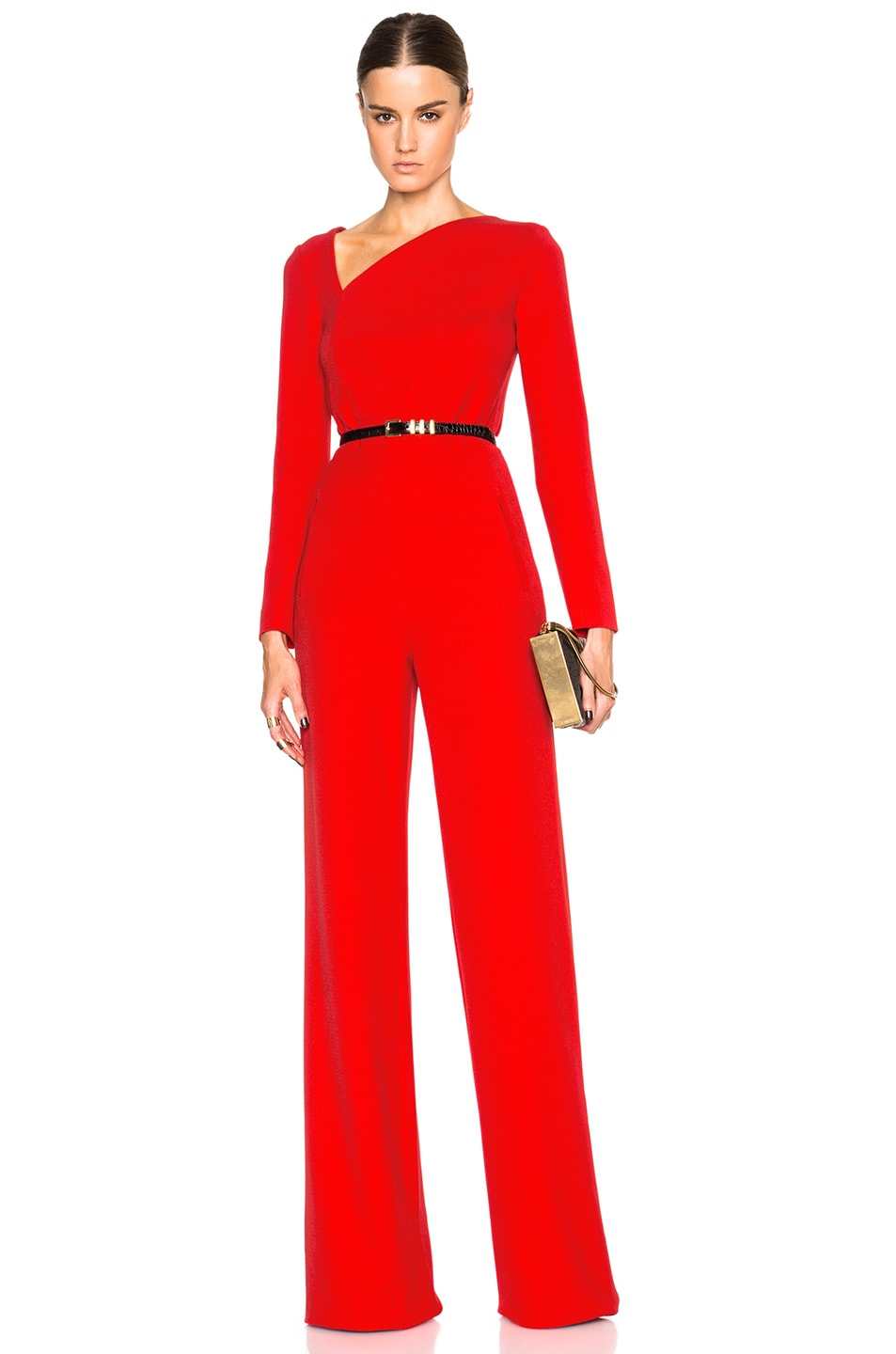 Image 1 of Roland Mouret Herring Viscose Crepe Jumpsuit in Berry Red