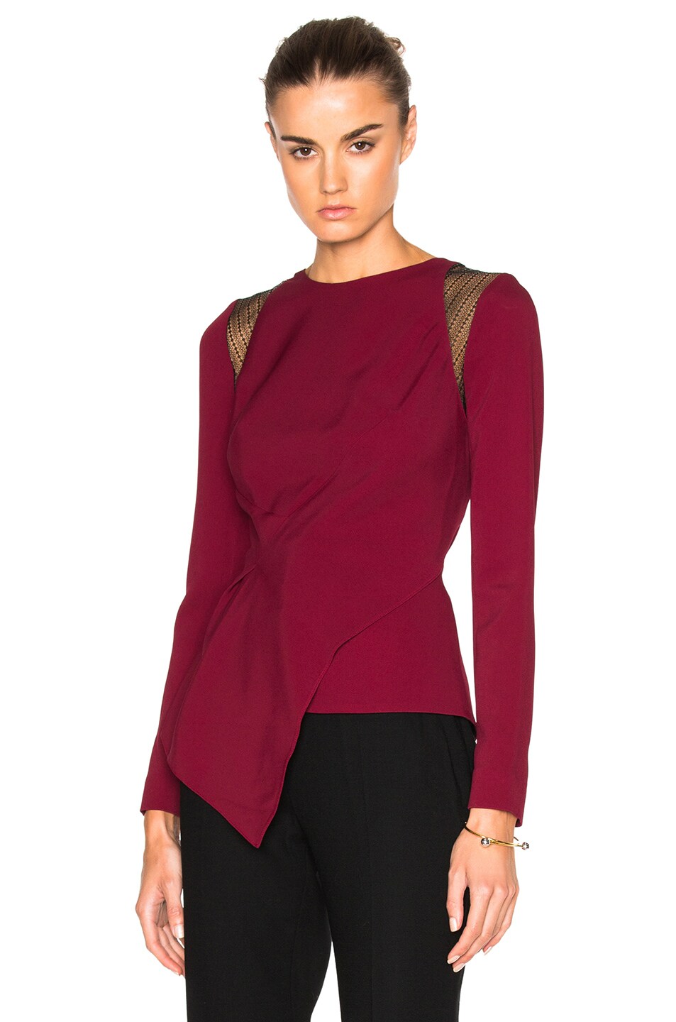 Image 1 of Roland Mouret Ebner Crepe & Layered Lace Top in Cherry Red/Black