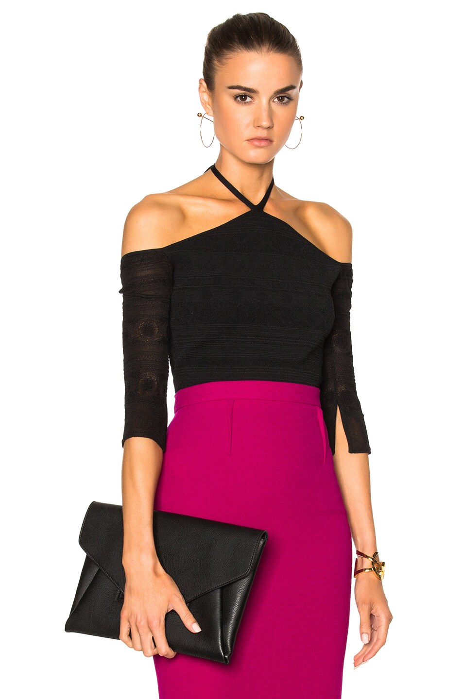Image 1 of Roland Mouret Grace Circular Ripped Knit Top in Black