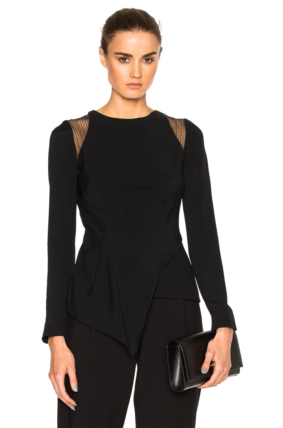Image 1 of Roland Mouret Ebner Stretch Crepe & Layered Lace Top in Black