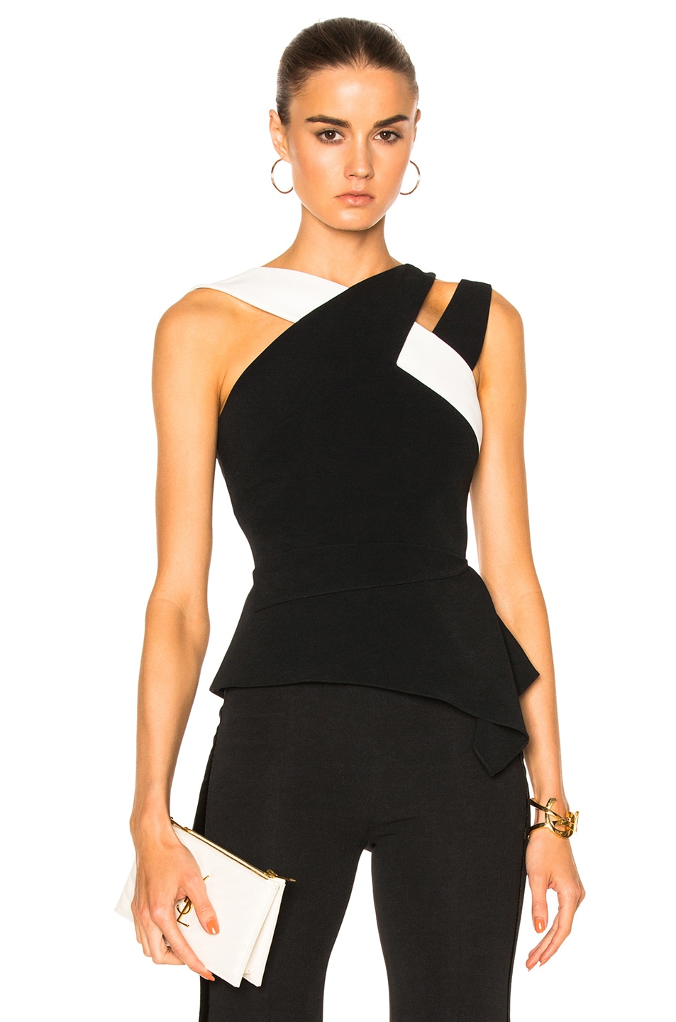 Image 1 of Roland Mouret Thornhill Stretch Viscose Top in Black & White