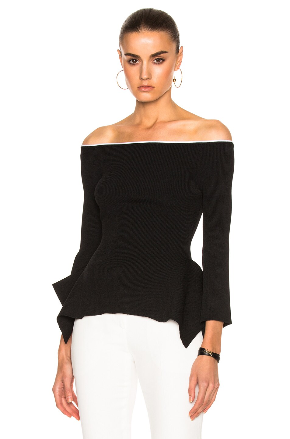 Image 1 of Roland Mouret Cartwright Rib Viscose Knit Top in Black