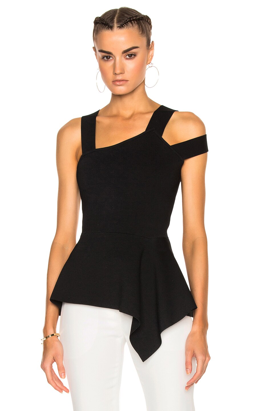 Image 1 of Roland Mouret Raysee Birdseye Stitch Top in Black
