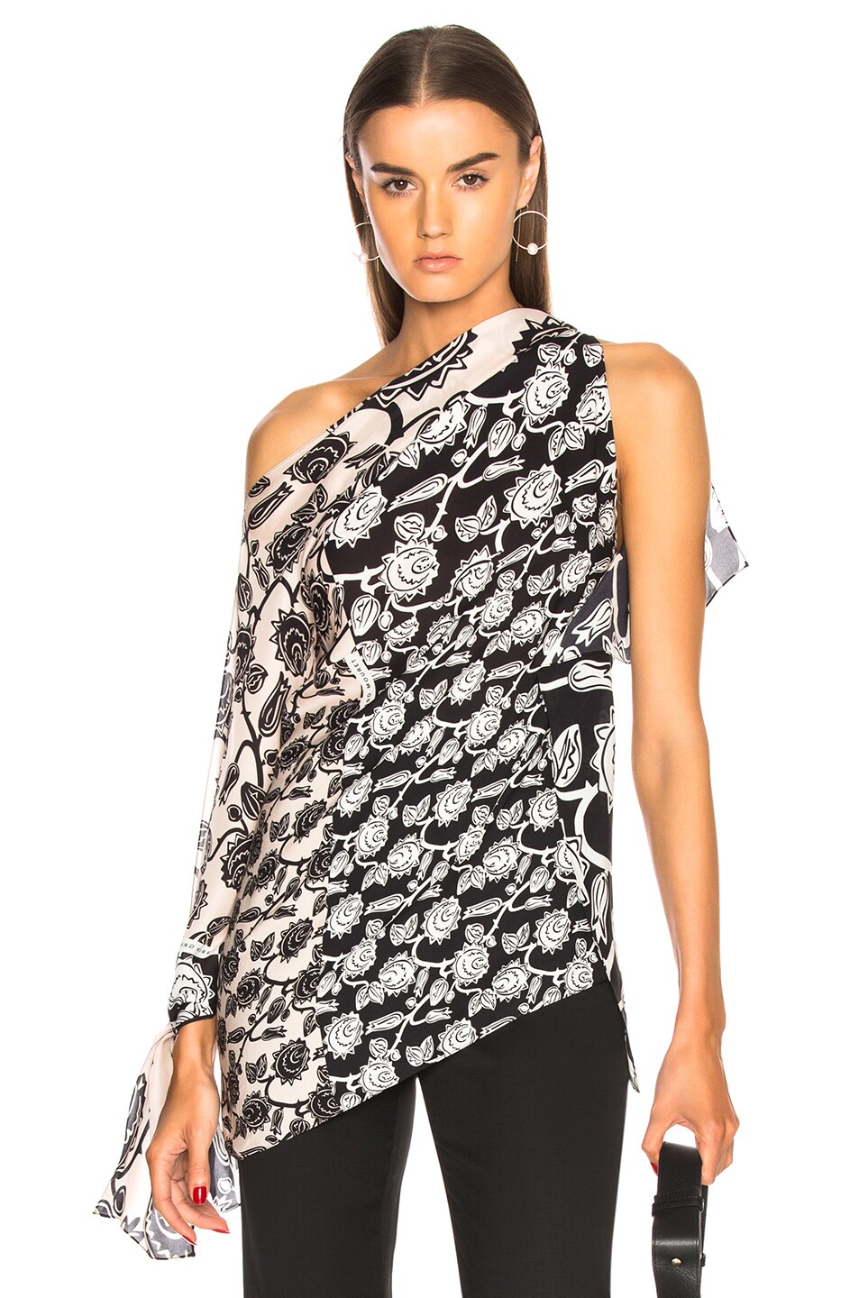 Image 1 of Roland Mouret Hatfield Double Georgette Print Top in Mexican Rose Multi Print