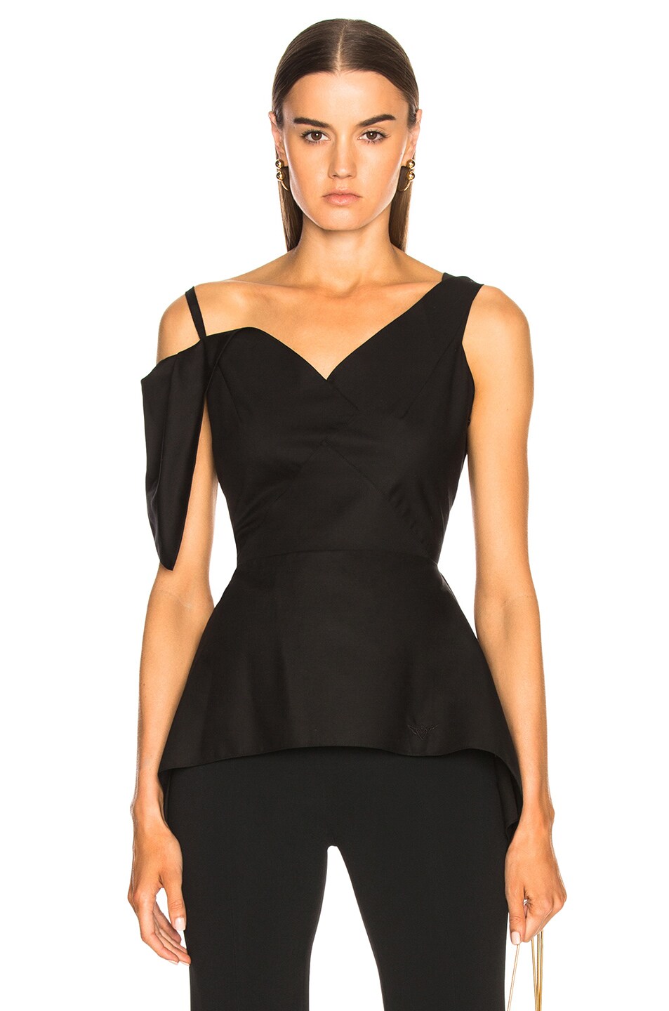 Image 1 of Roland Mouret Crambe Heart Embroidered Cotton Piquet Top in Black