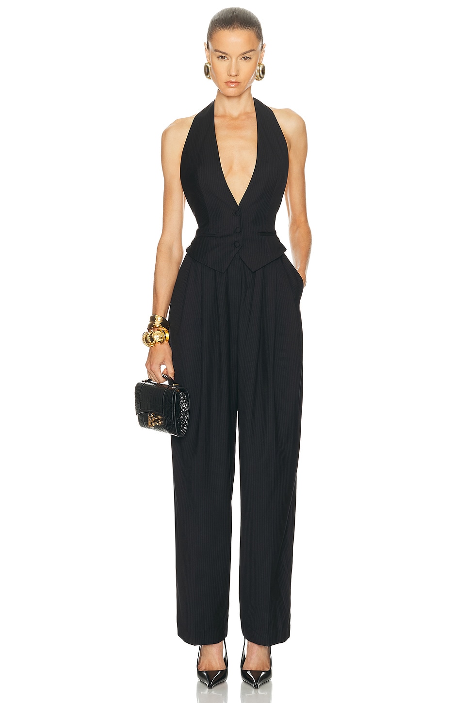 Image 1 of Ronny Kobo Zuri Jumpsuit in Navy Pinstripe