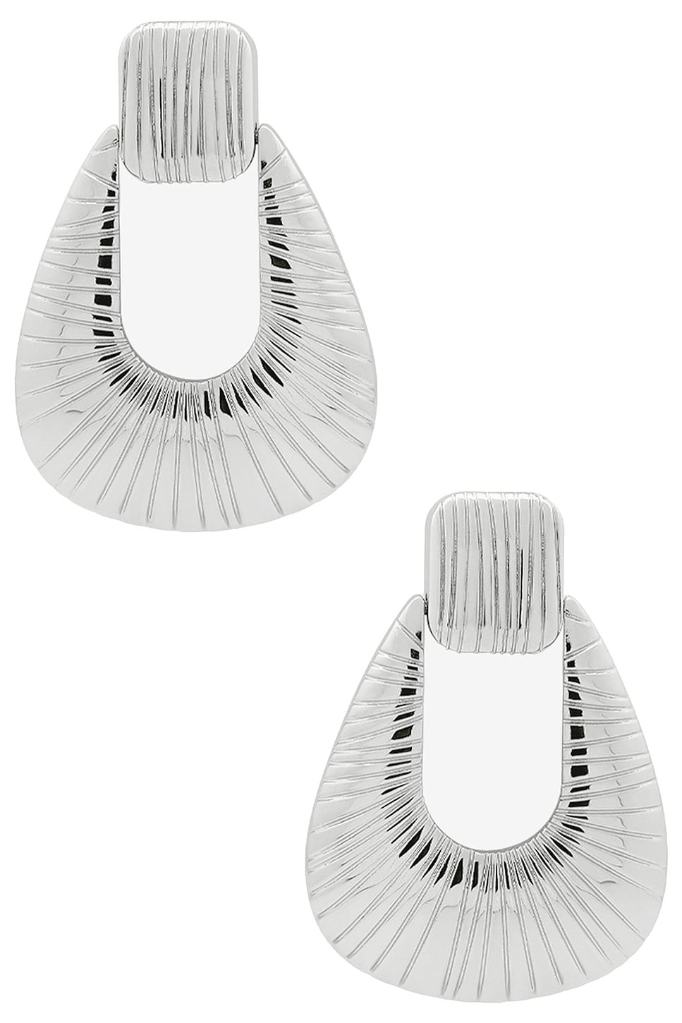 Striated Door Knocker Earring in Metallic Silver