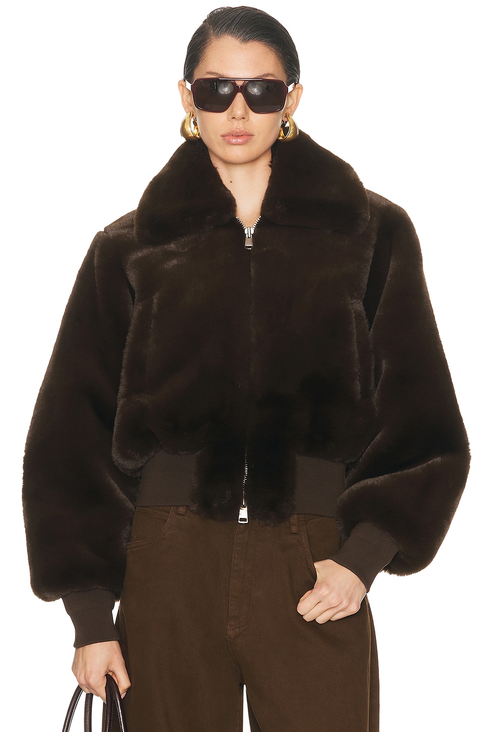 Image 1 of Ronny Kobo Clemence Faux Fur Jacket in Brown