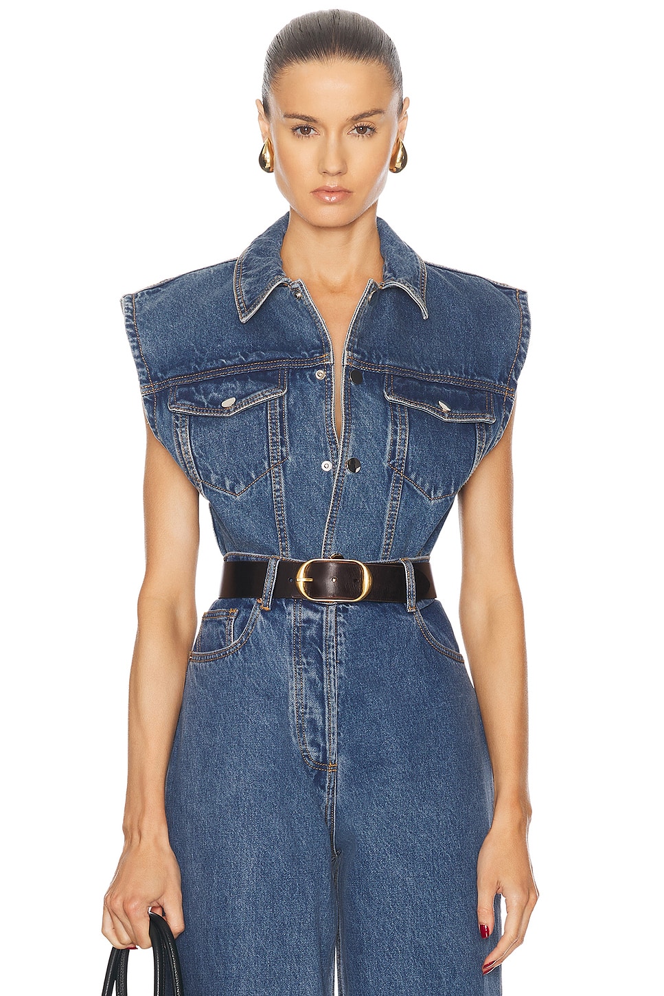 Image 1 of Ronny Kobo Carlyle Bodysuit in Light Wash Blue