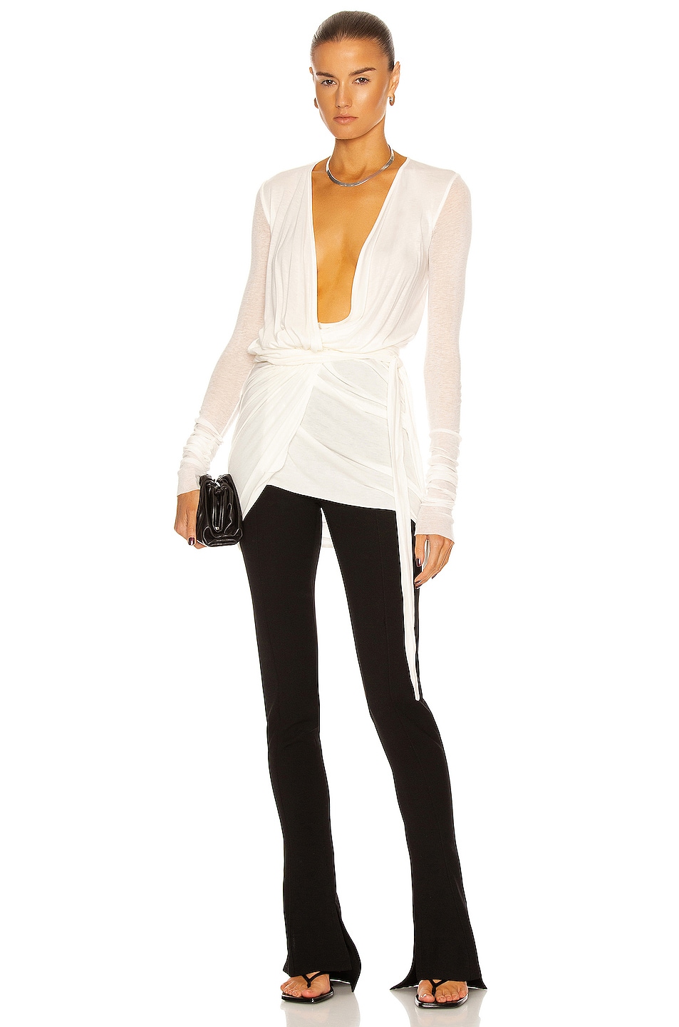 Image 1 of RICK OWENS LILIES Long Sleeve Ruched Top in Milk
