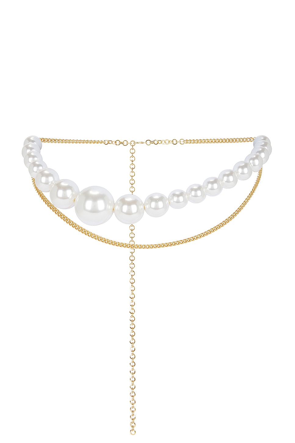 Image 1 of Rowen Rose Asymmetric Pearl Chain Belt in Gold & White