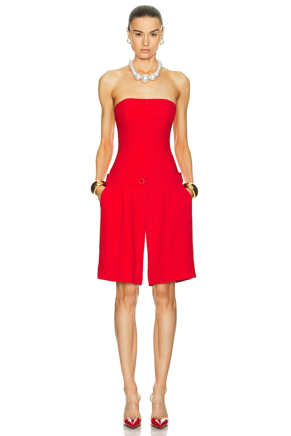Bustier Mini Jumpsuit in Red