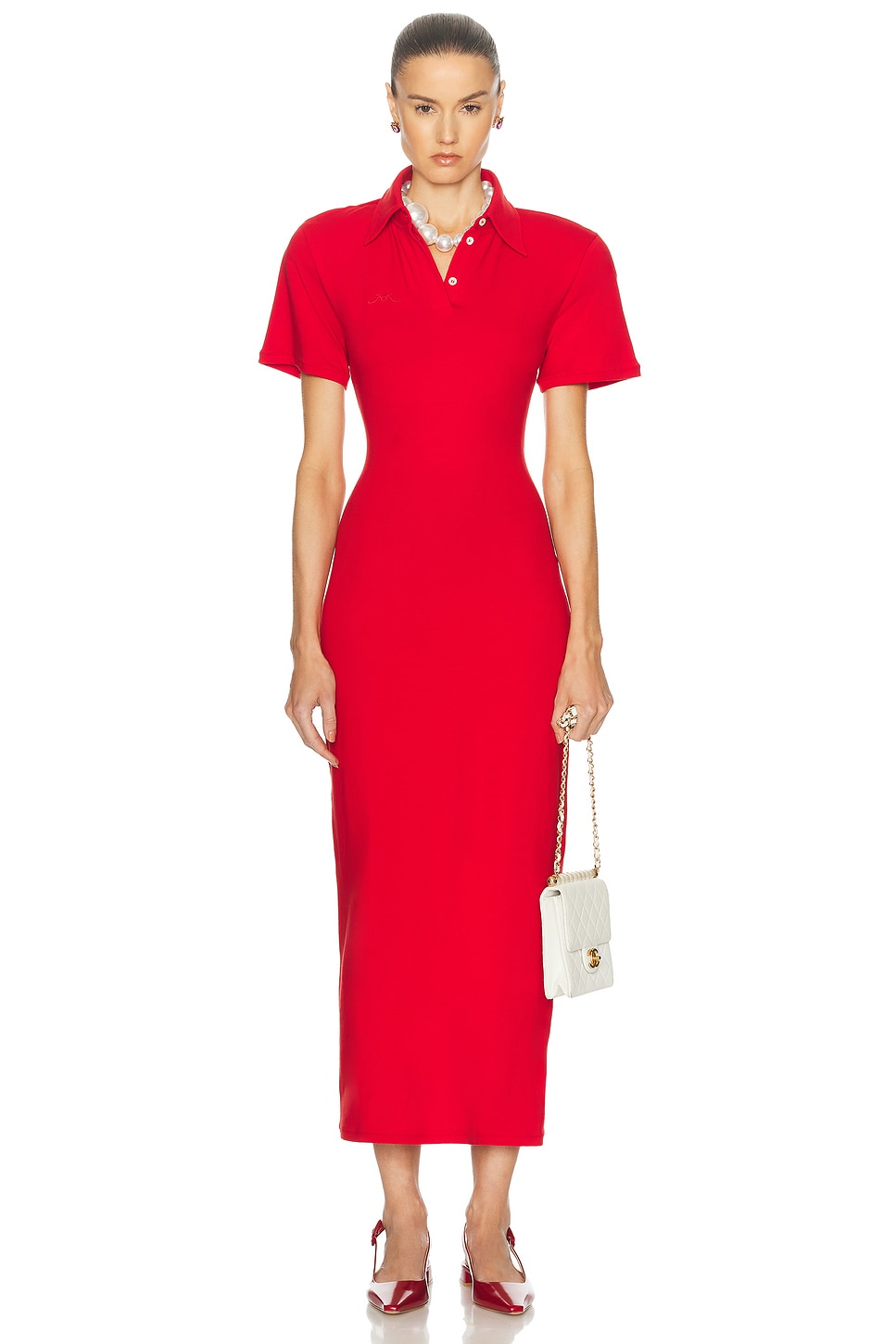 Shop Rowen Rose Short Sleeve Long Polo Dress In Red