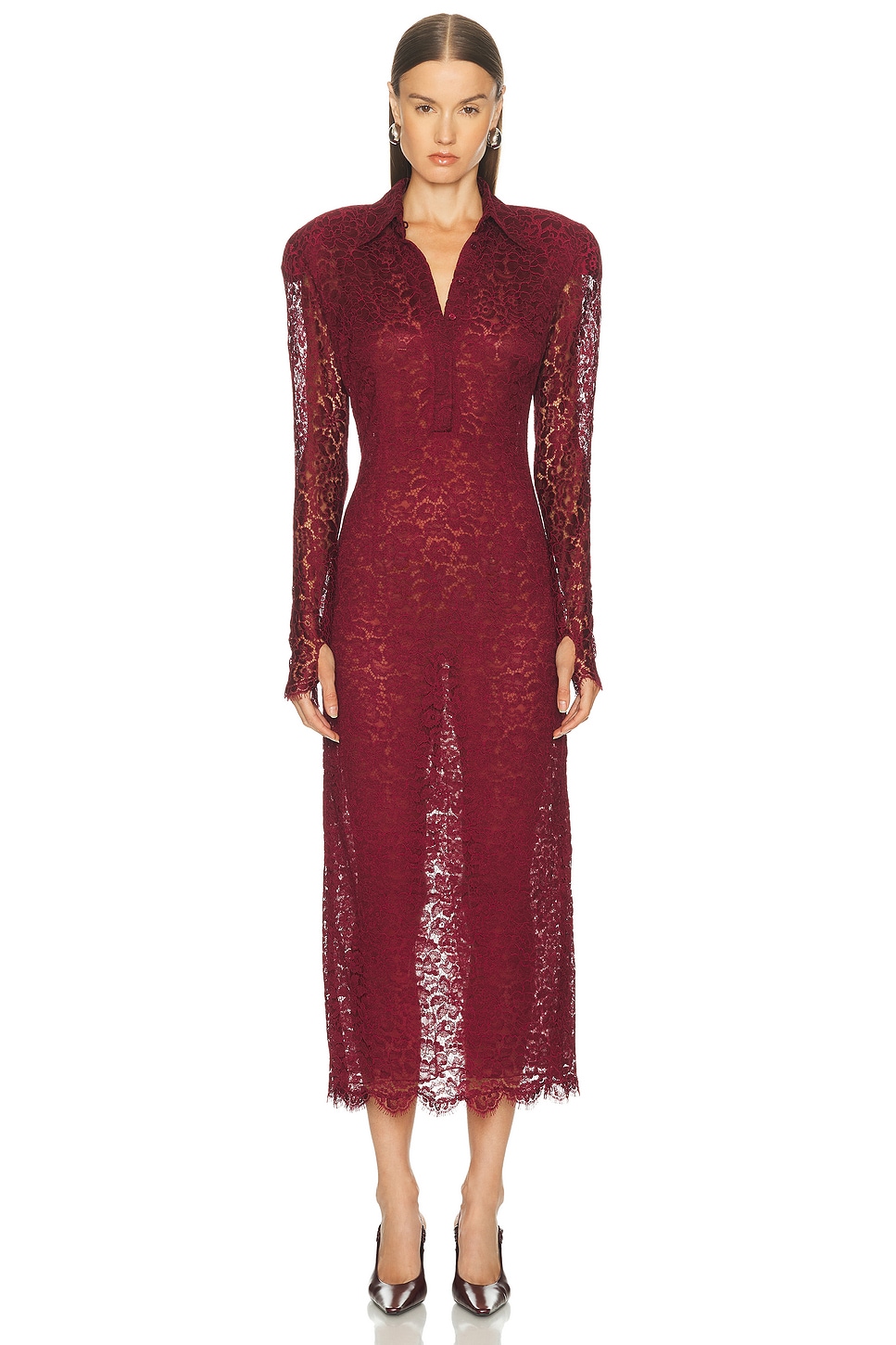 Image 1 of Rowen Rose Lace Long Dress in Bordeaux