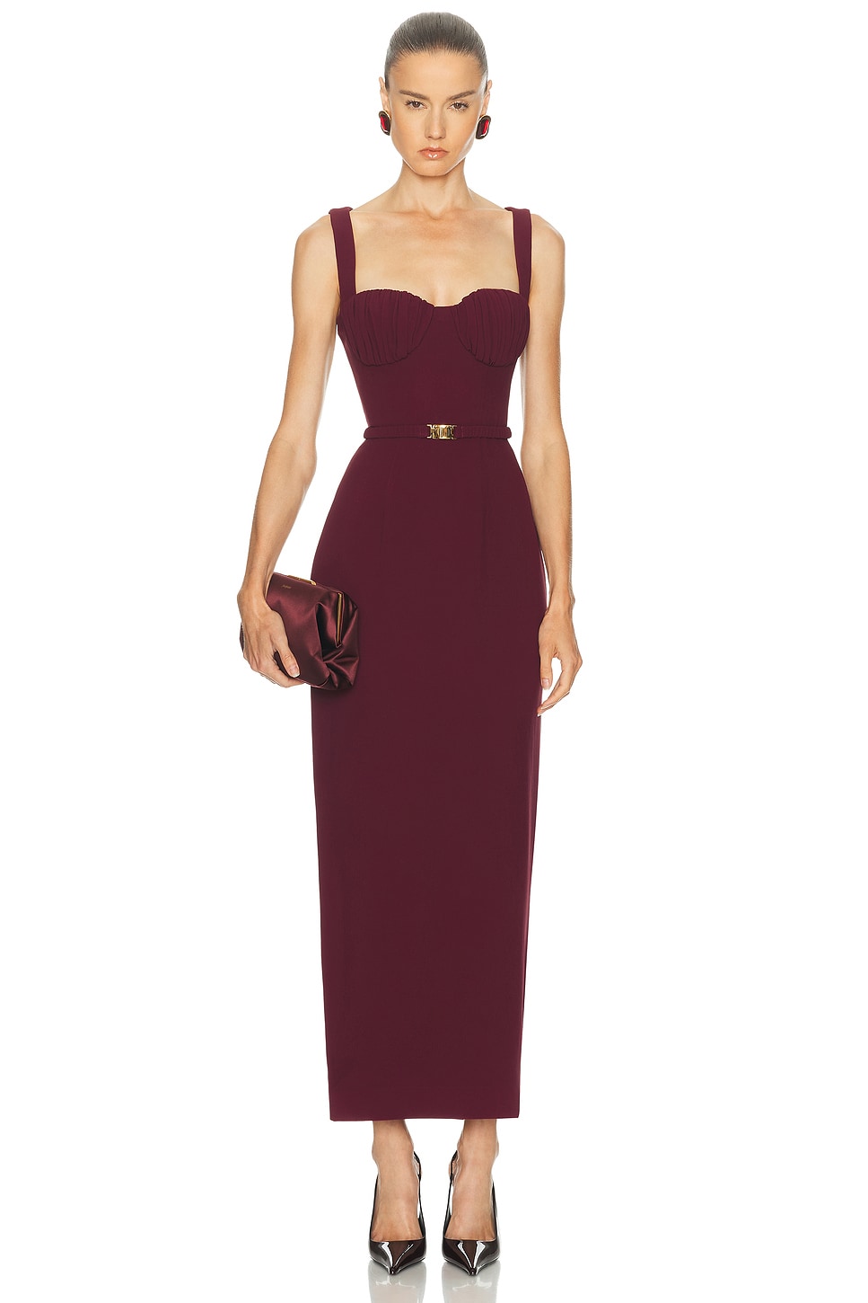 Rowen Rose Sleeveless Long Dress In Burgundy