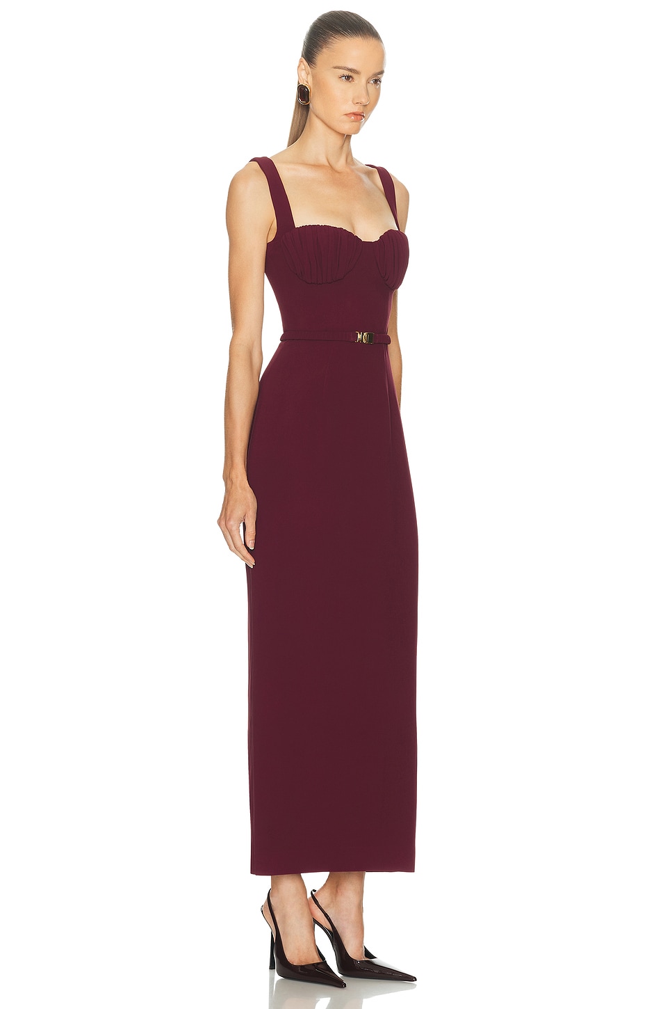 Rowen Rose Sleeveless Long Dress In Burgundy