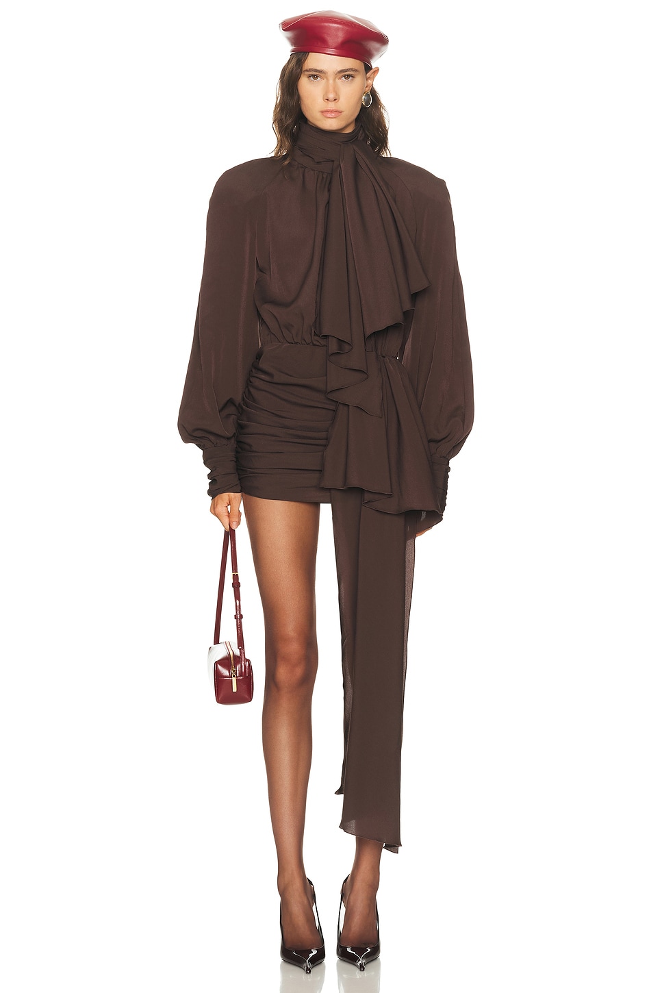 Image 1 of Rowen Rose Long Sleeve Mini Dress in Brown