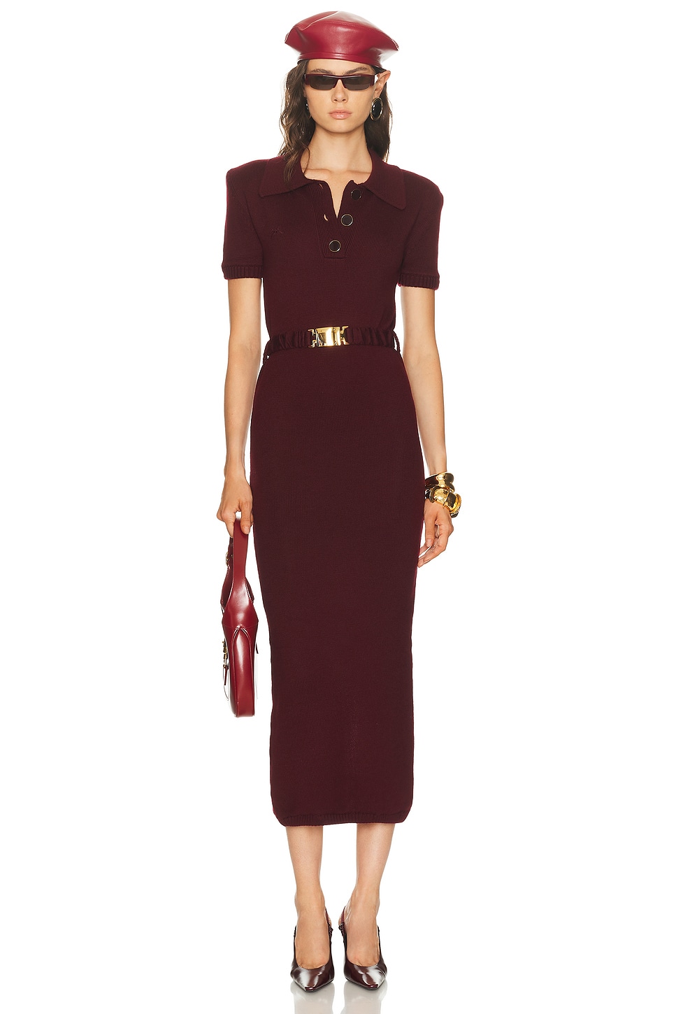 Image 1 of Rowen Rose Short Sleeve Long Dress in Bordeaux