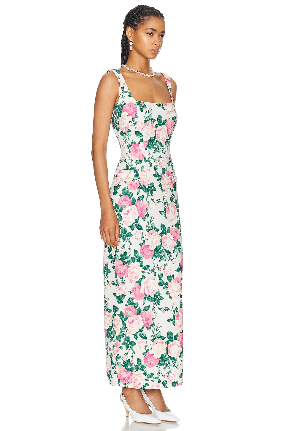 Shop Rowen Rose Sleeveless Long Dress In Light Pink & Pink Roses