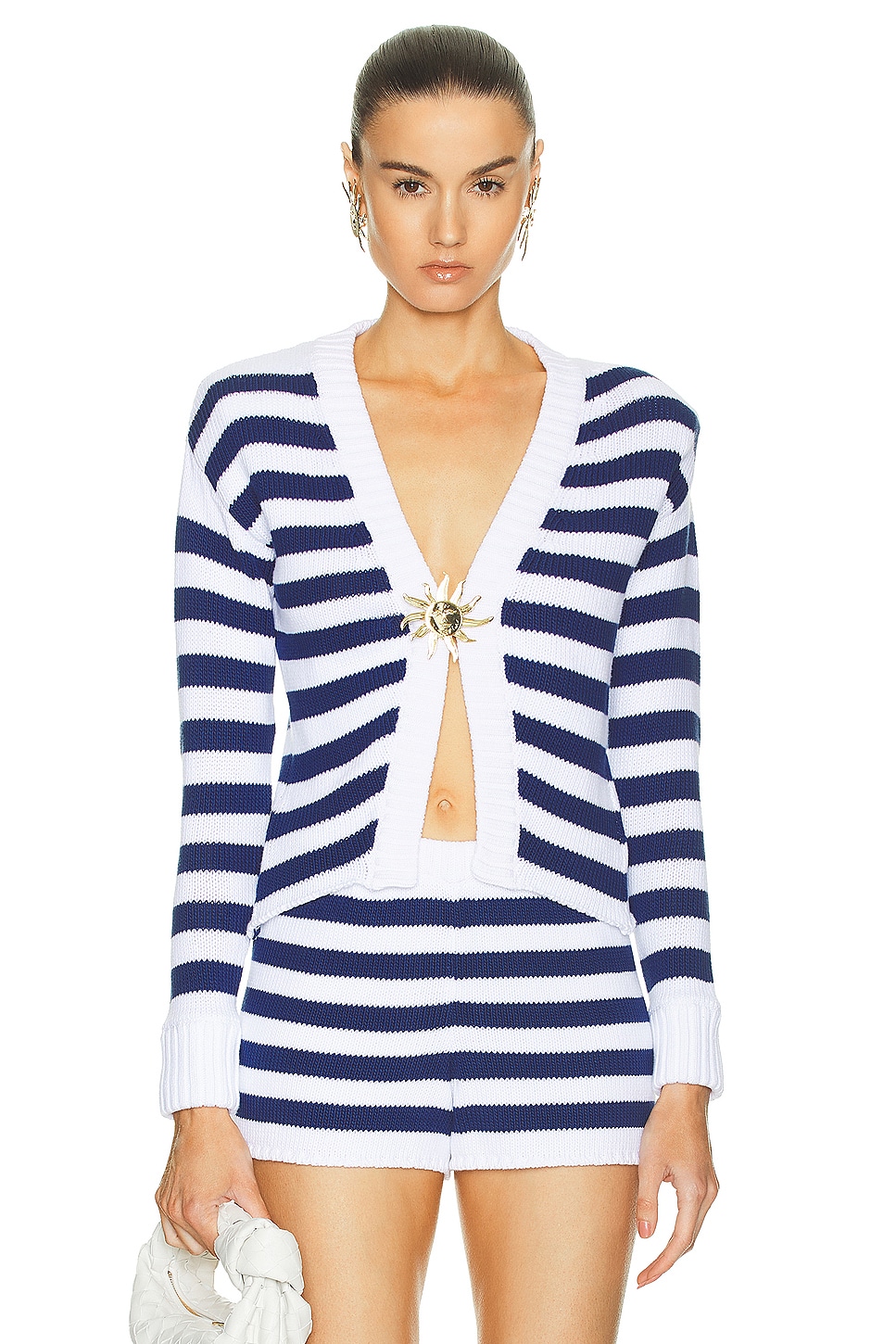 Image 1 of Rowen Rose Striped Cropped Cardigan in Blue & White