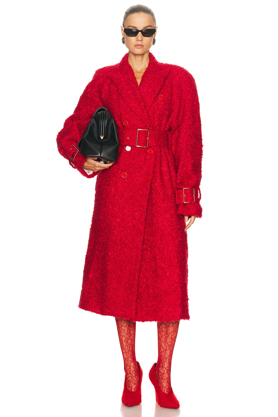 Image 1 of Rowen Rose Long Belted Coat in Red Tweed