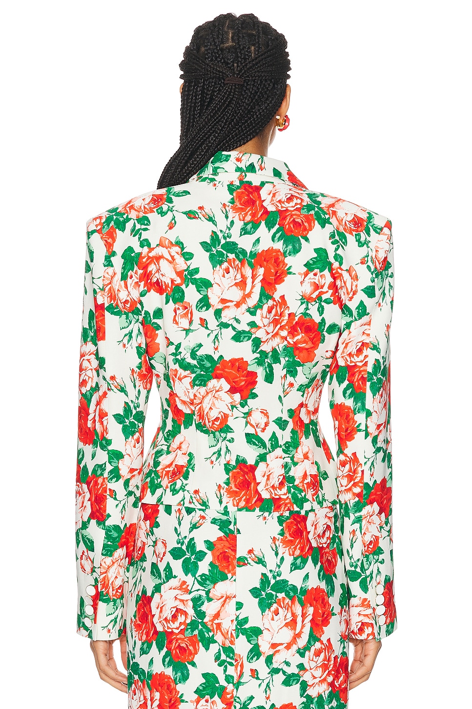 Rowen Rose Sable Printed Oversized Tailored Jacket in Cream & Red Roses ...