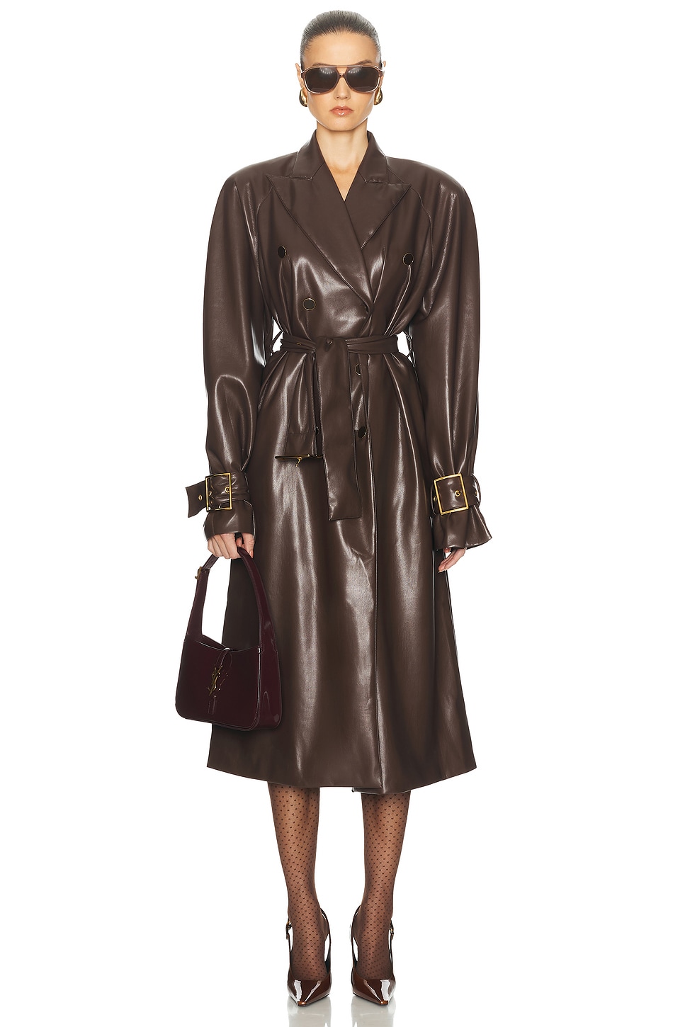 Image 1 of Rowen Rose Signature Raglan Trench Coat in Brown