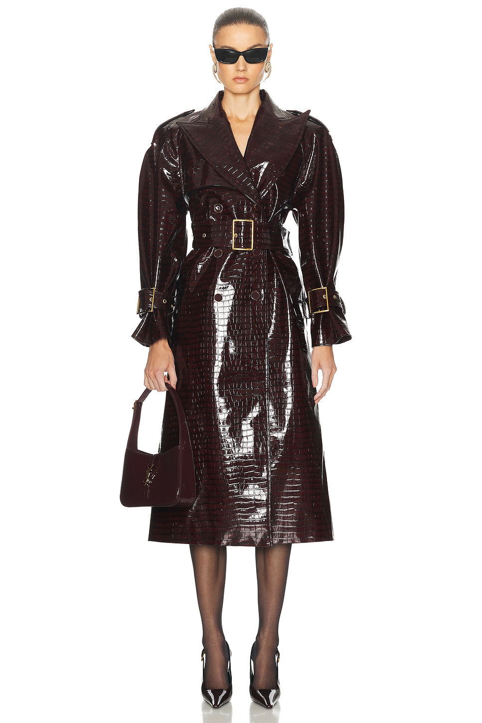 Image 1 of Rowen Rose Oversized Trench Coat in Bordeaux